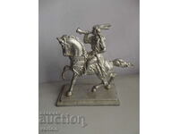 Metal statuette - horseman, medieval warrior.