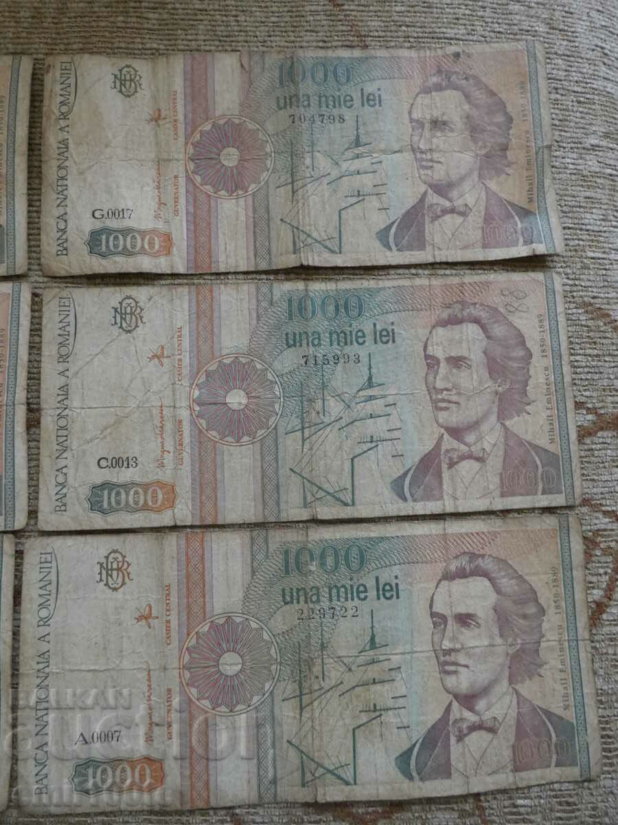 6 banknotes of 1000 lei 1993 Romania with price 5.00 BGN | € 2.56 6 banknotes of 1000 lei 1993 Romania with price 5.00 BGN | € 2.56