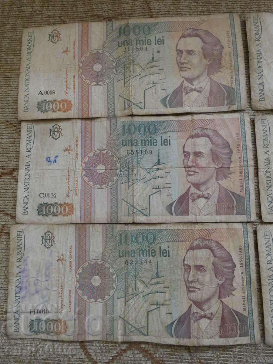 Auction 6 banknotes of 1000 lei 1993 Romania Auction 6 banknotes of 1000 lei 1993 Romania