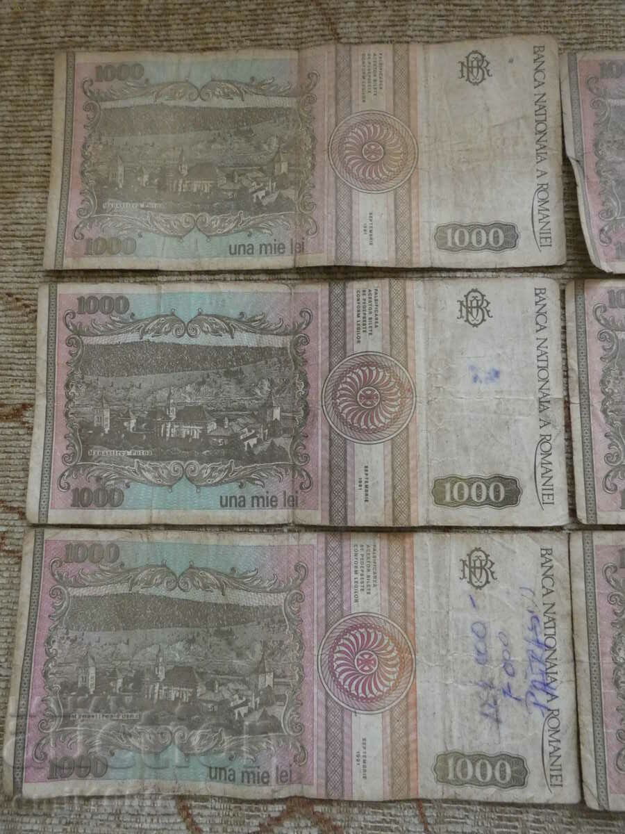 6 banknotes of 1000 lei 1993 Romania - 6 6 banknotes of 1000 lei 1993 Romania - 6