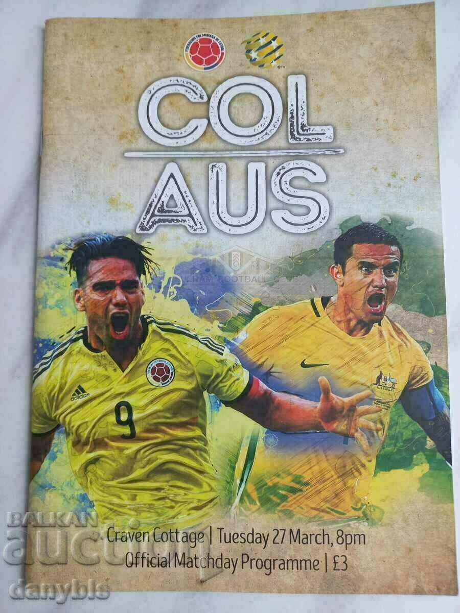 Program de fotbal - Australia - Columbia