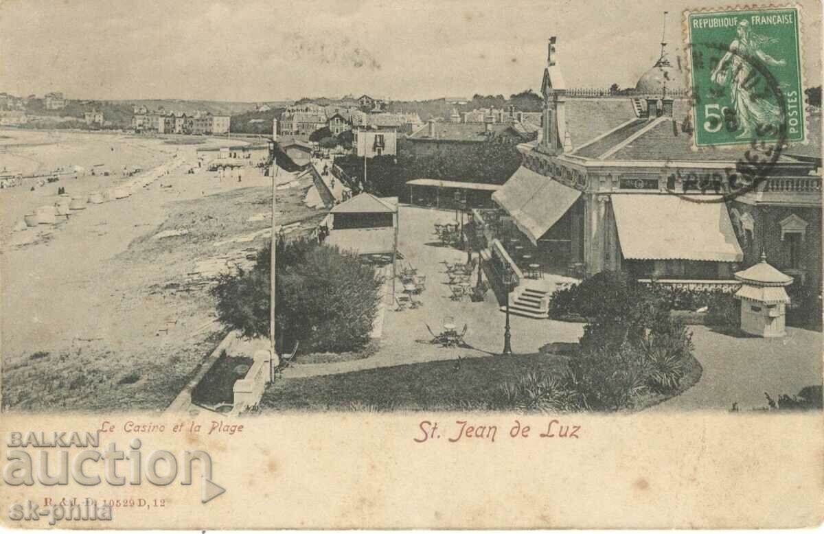 Стара картичка - Св.Жан де Луц, Казиното и плажът