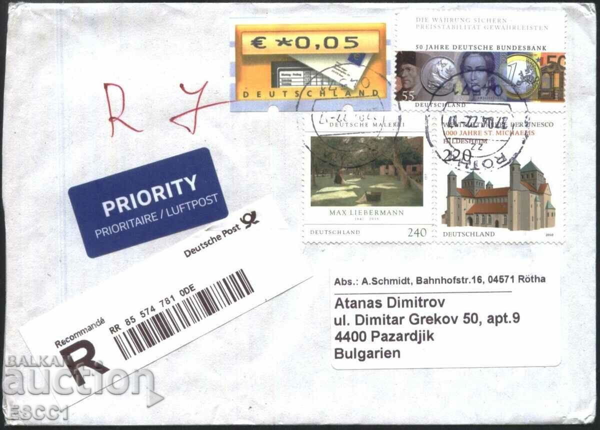Traveled envelope with stamps Architecture 2010 Painting from Germany