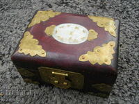 OLD WOODEN JEWELRY BOX WITH BRONZE FITTING