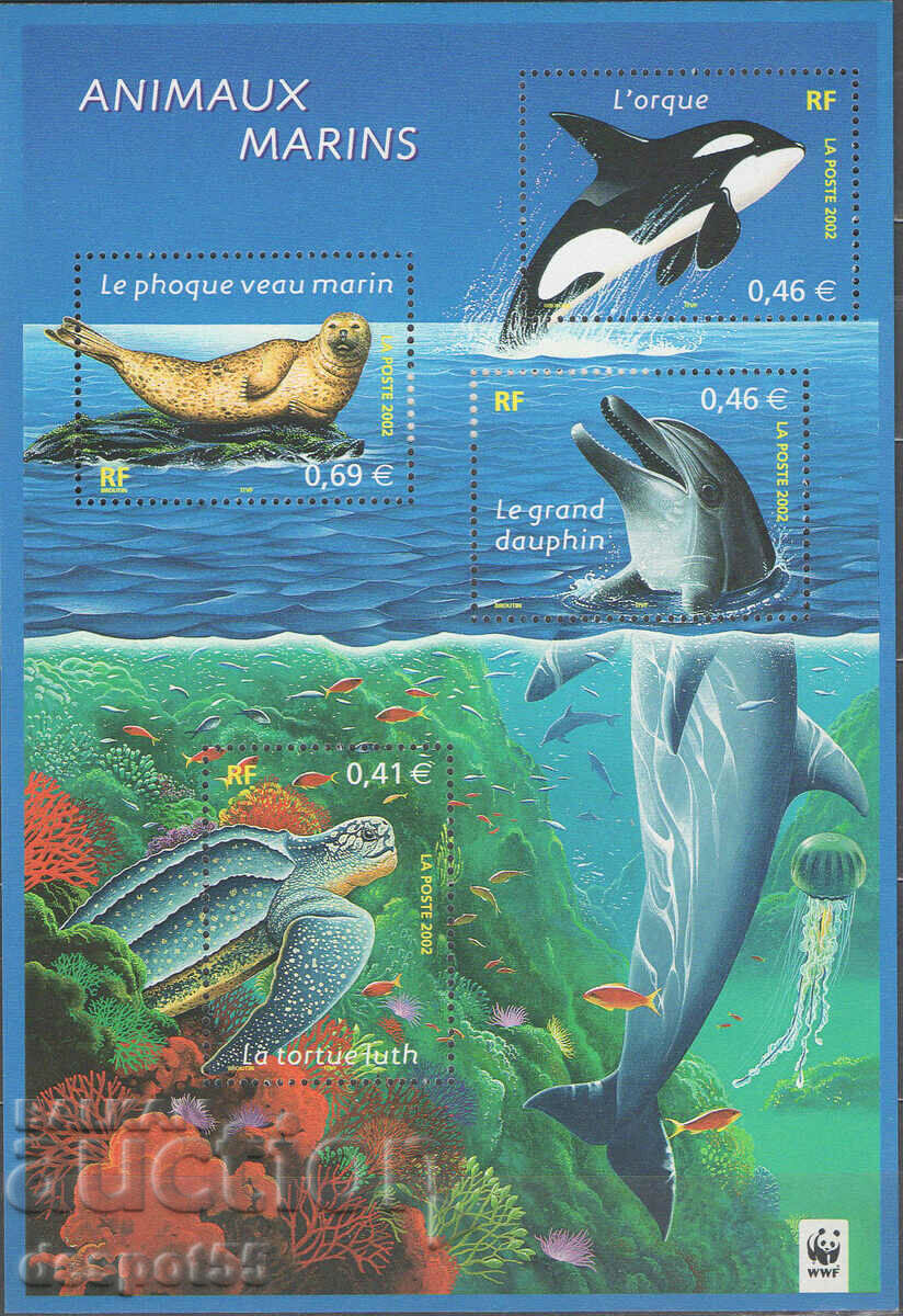 2002. Γαλλία. Φύση της Γαλλίας - θαλάσσια ζώα. ΟΙΚΟΔΟΜΙΚΟ ΤΕΤΡΑΓΩΝΟ.