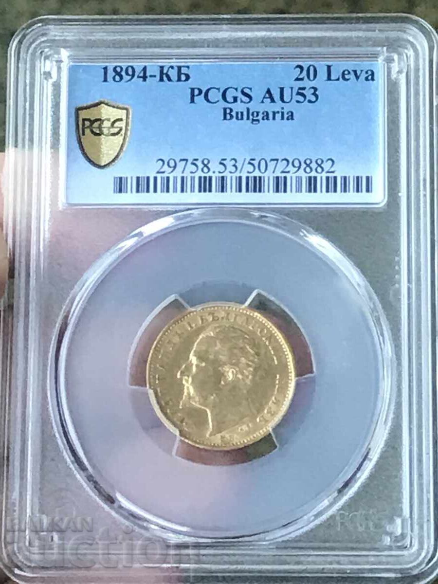 Principality of Bulgaria 20 leva 1894 Ferdinand gold PCGS AU 53 Principality of Bulgaria 20 leva 1894 Ferdinand gold PCGS AU 53