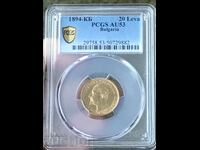 Principality of Bulgaria 20 leva 1894 Ferdinand gold PCGS AU 53