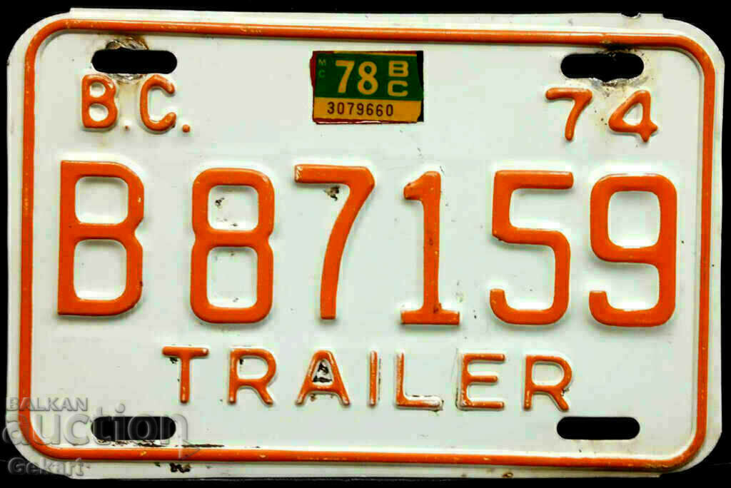 Canadian License Plate BRITISH COLUMBIA 1974