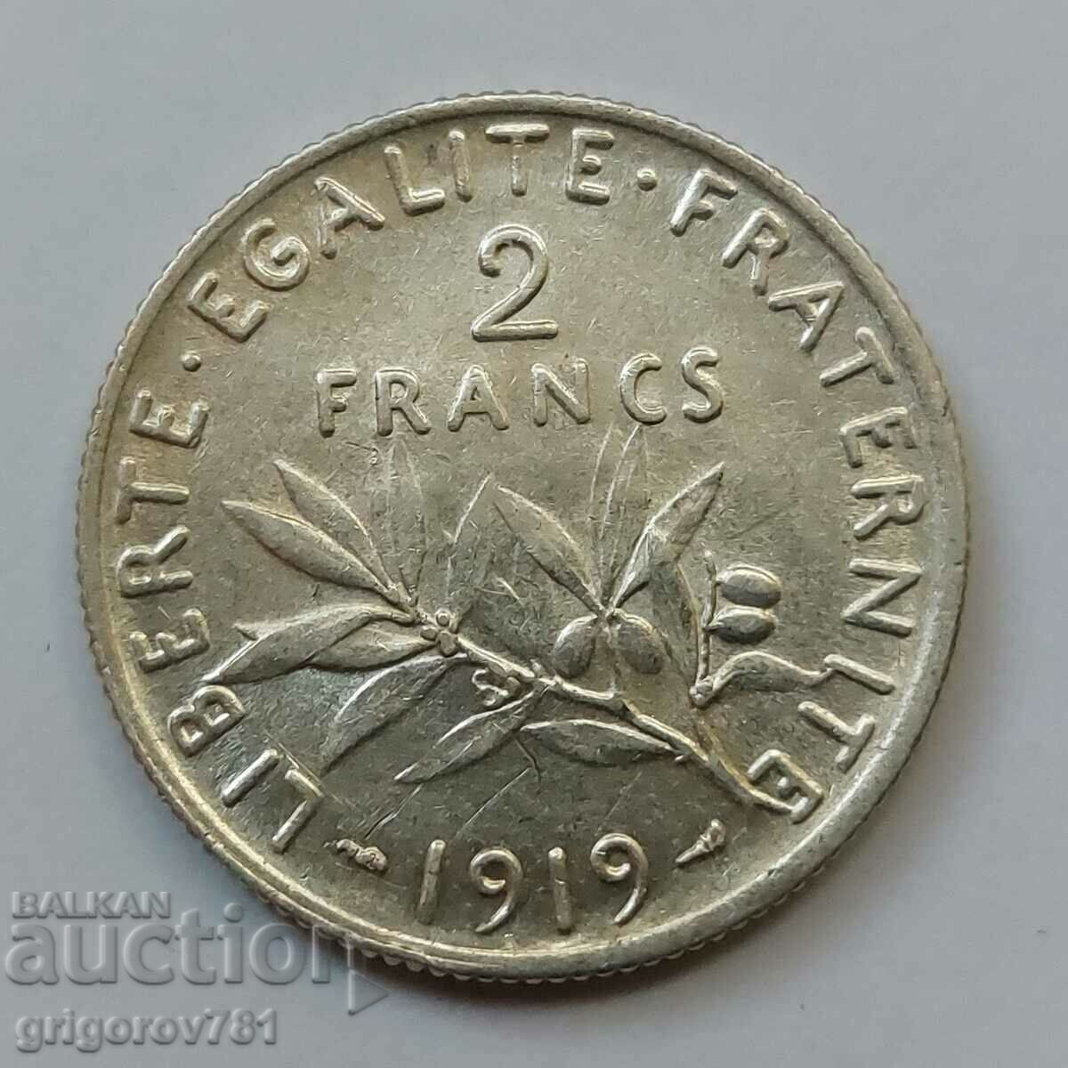 2 франка сребро Франция 1919 - сребърна монета #42