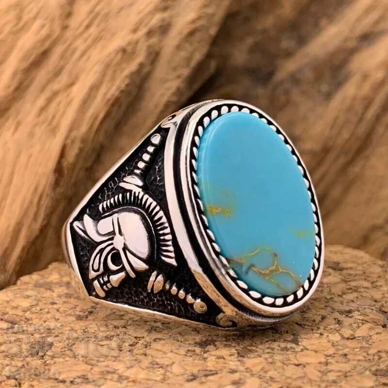 Men's oval ring with turquoise