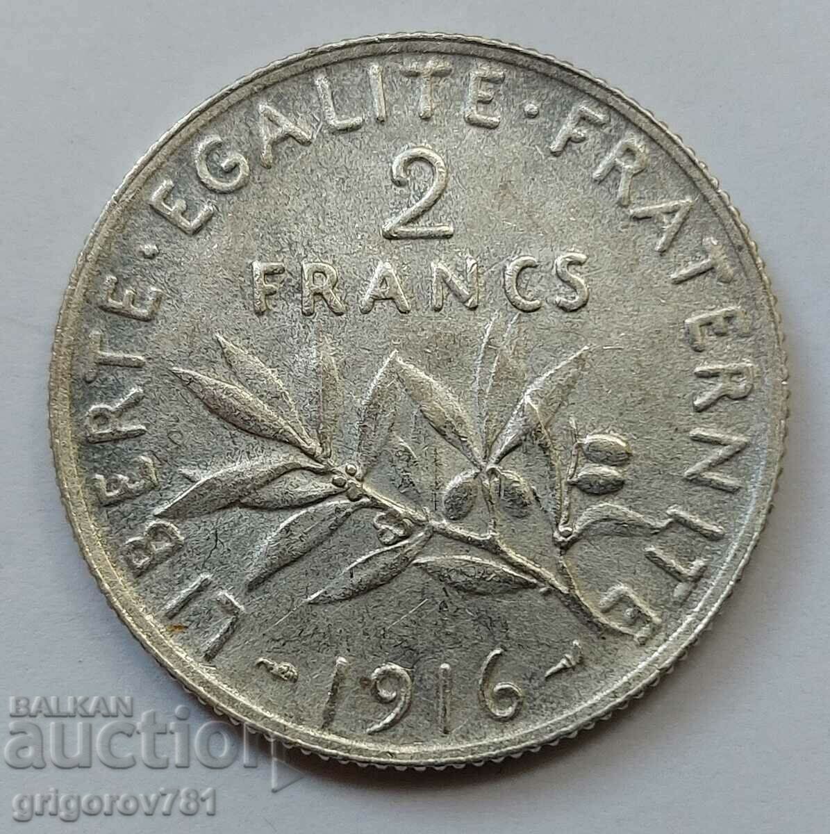 2 франка сребро Франция 1916 - сребърна монета #156