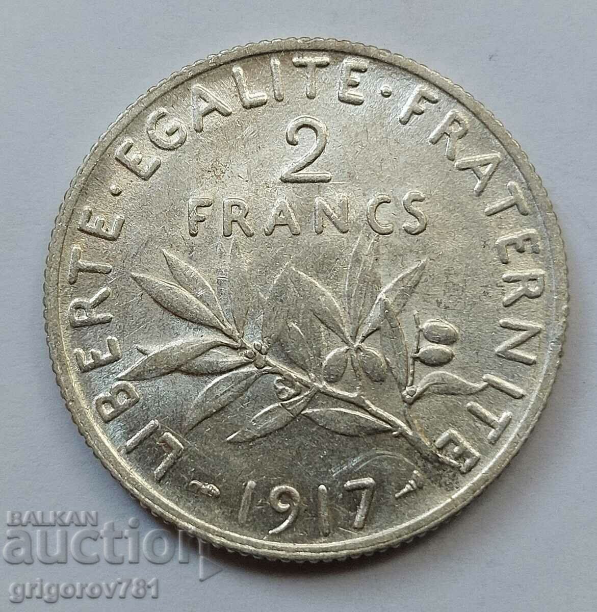 2 франка сребро Франция 1917 - сребърна монета #158