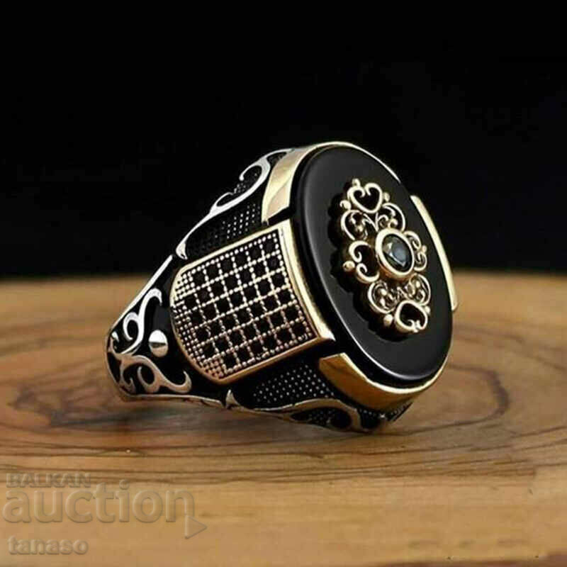 Men's oriental ring with black zircon