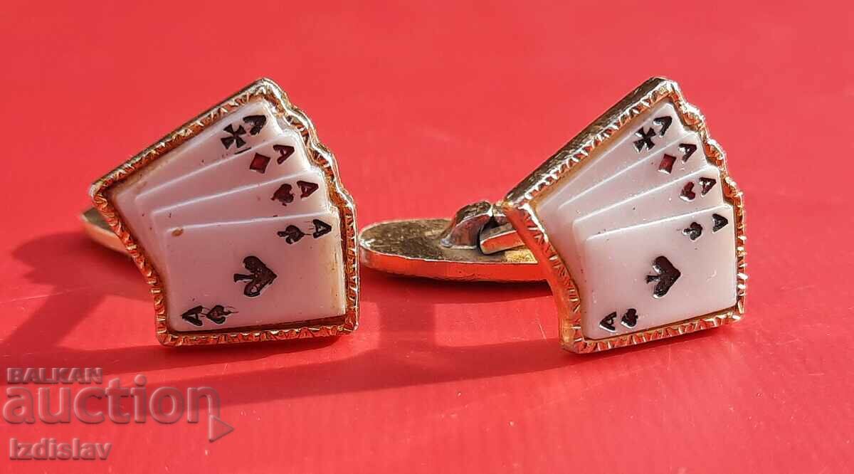 Cufflinks in the shape of a deck of playing cards