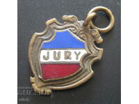 Old pendant tile France enamel logo Jury