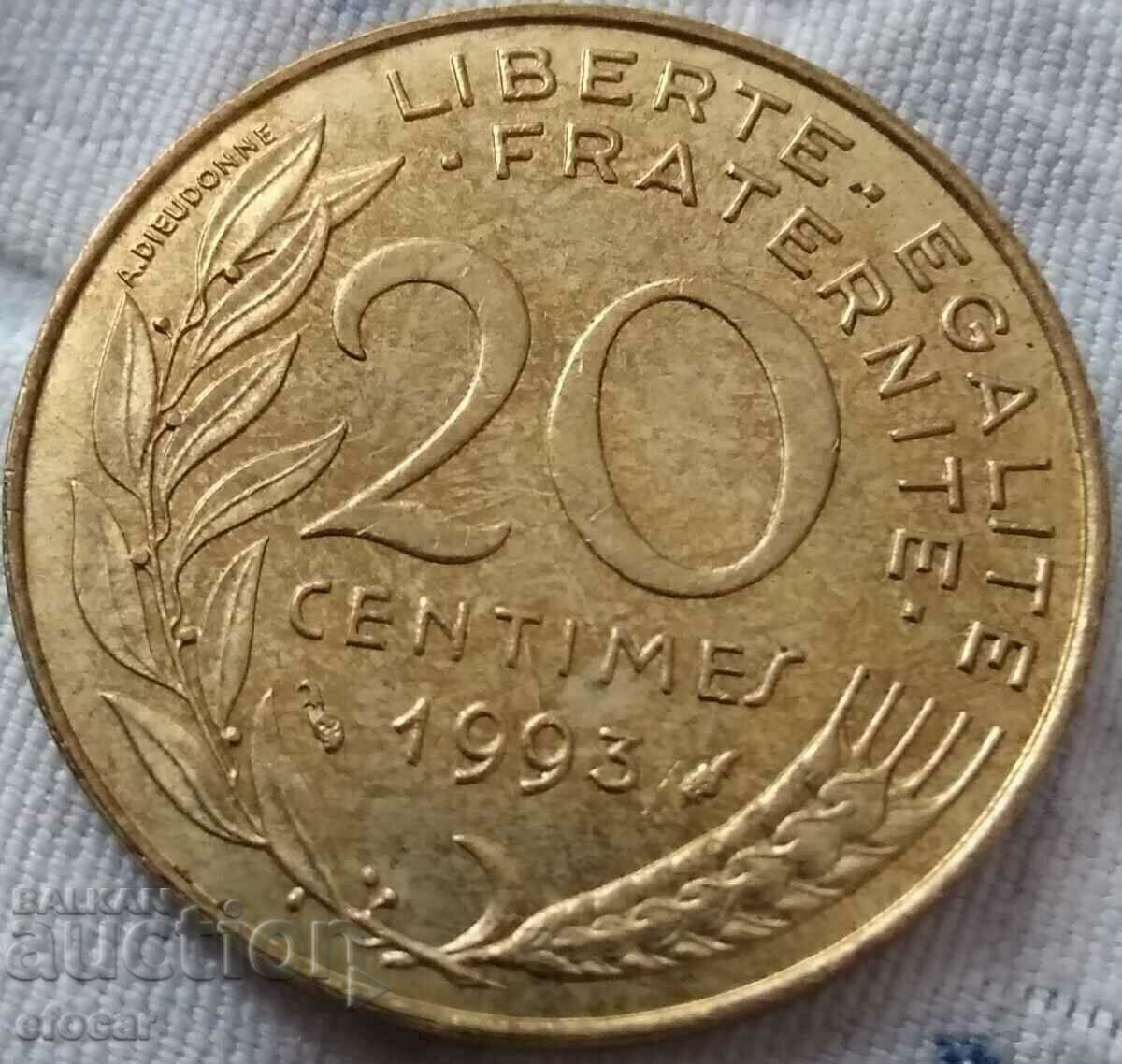 20 centimes France 1993 with price 2.00 BGN | € 1.02