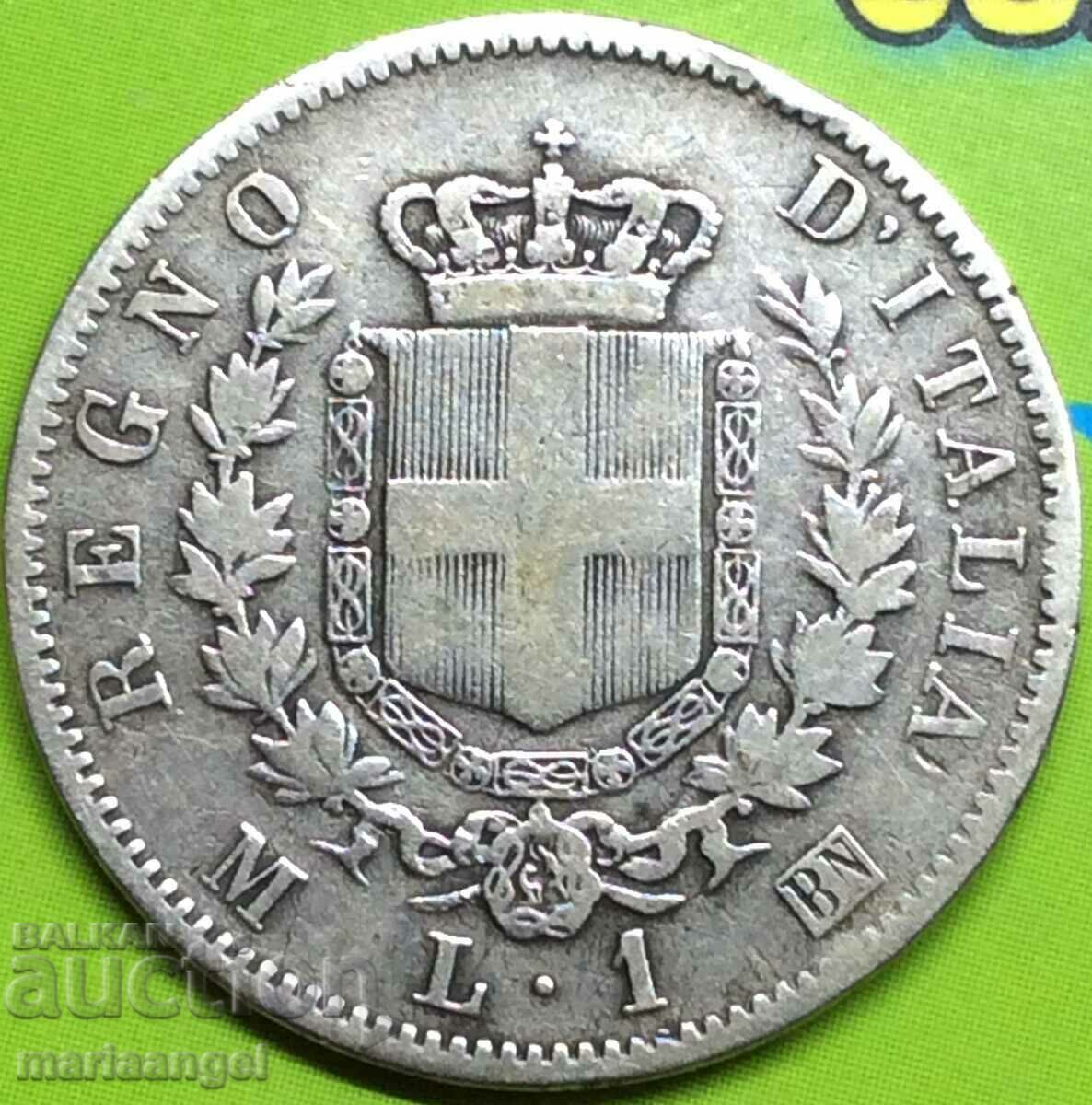 1 lira 1867 Italia M - Milan Victor Emmanuel argint