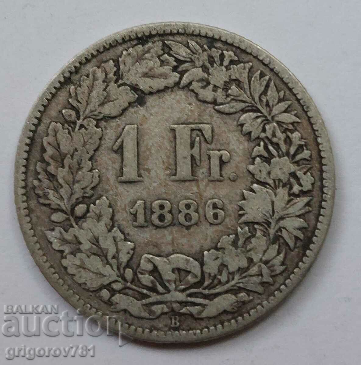 1 Franc Silver Switzerland 1886 B - Silver Coin #2