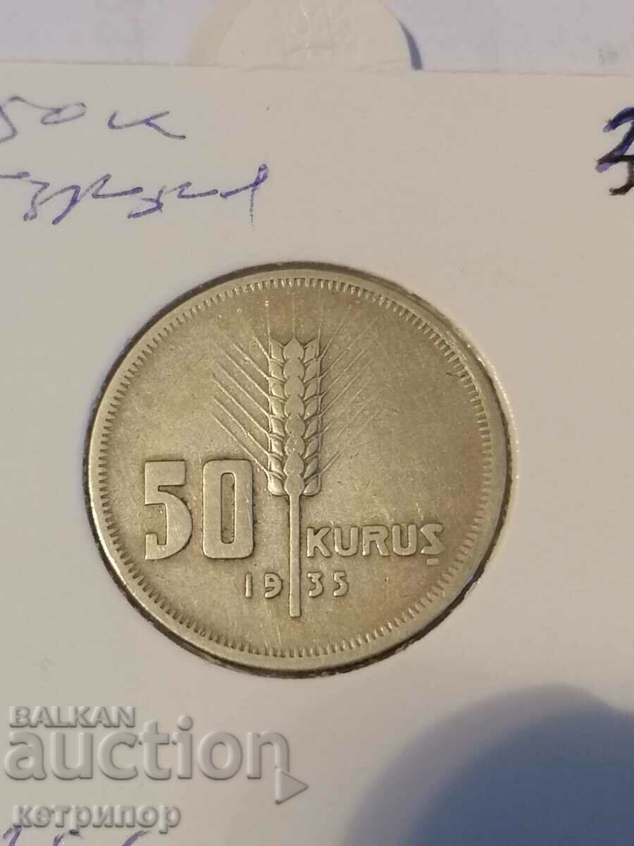 50 kurusha Turcia 1935 Argint