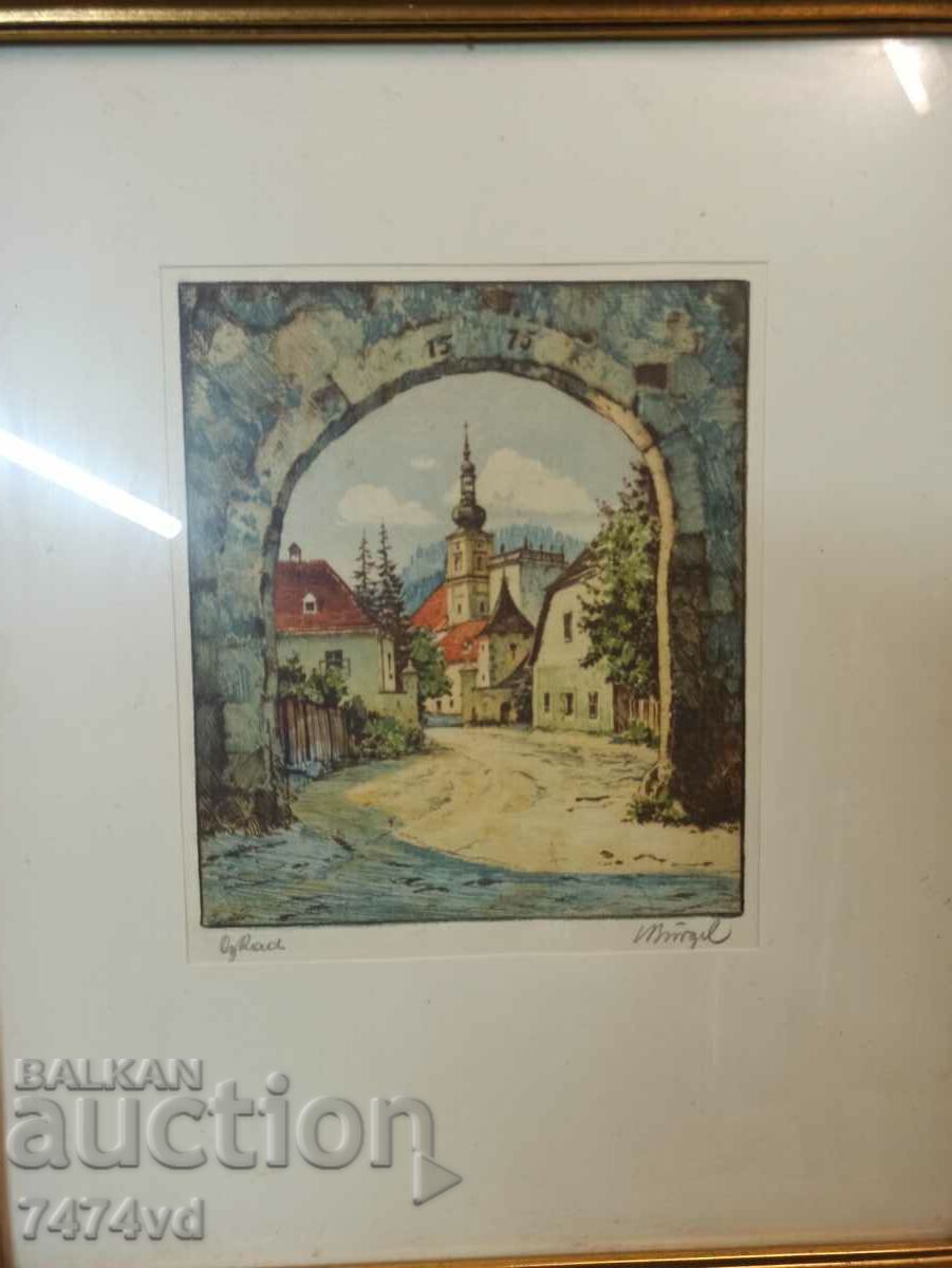 Original color etching by Ludwig Buergel, with price 300.00 BGN | € 153.39 Original color etching by Ludwig Buergel, with price 300.00 BGN | € 153.39