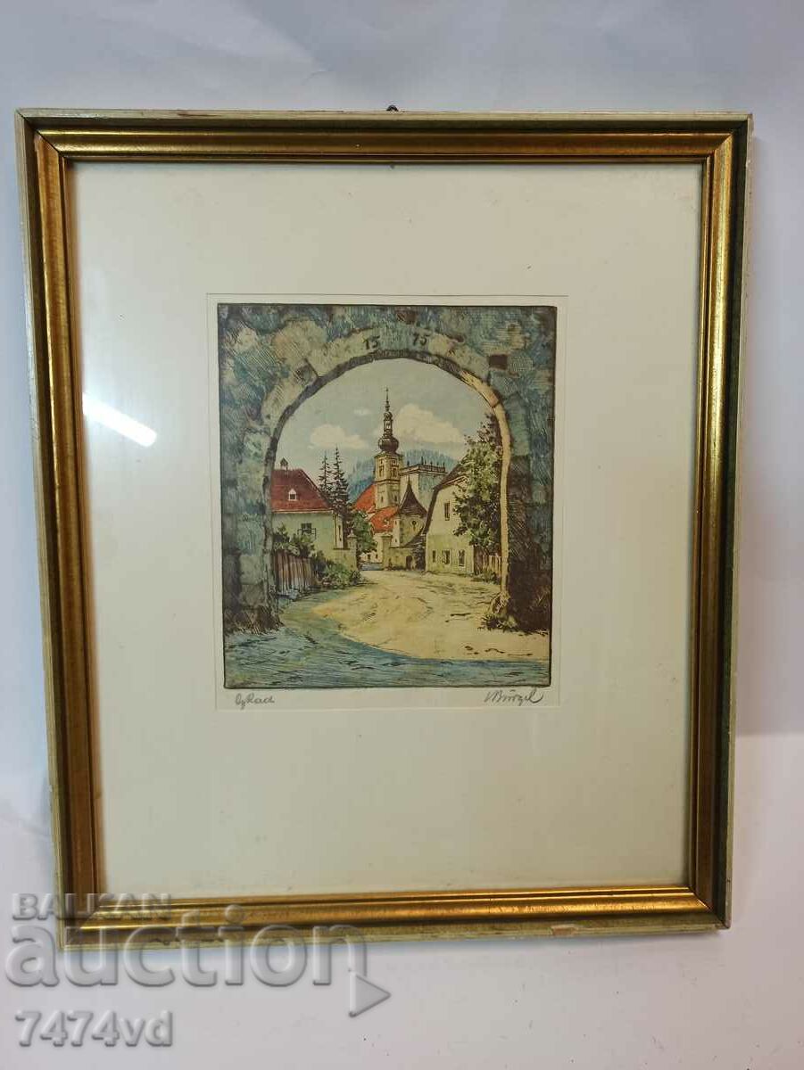 Original color etching by Ludwig Buergel,