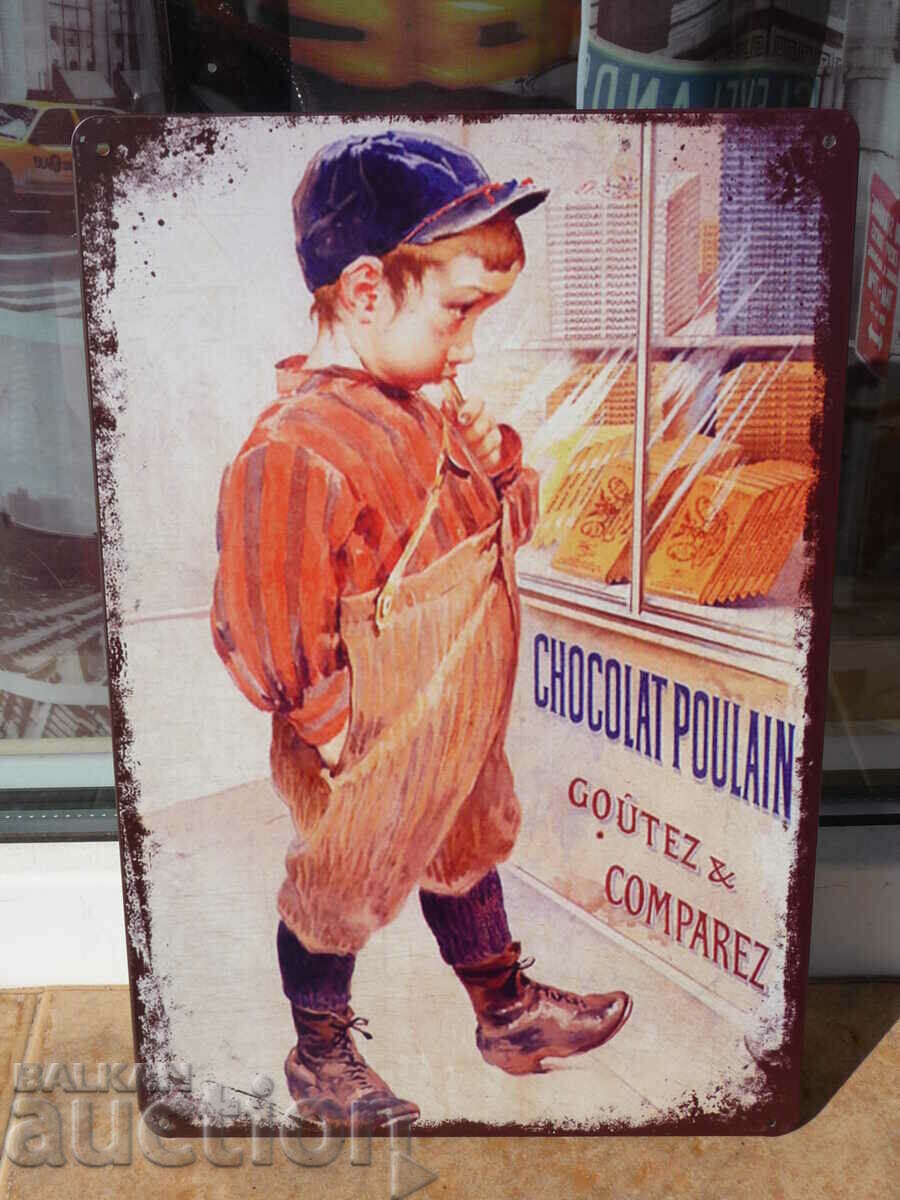 Semn metalic alimentar ciocolata baiat vitrina magazin Gavroche
