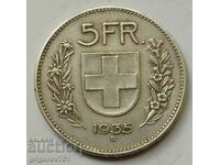 5 φράγκα ασήμι Ελβετία 1935 Β - ασημένιο νόμισμα