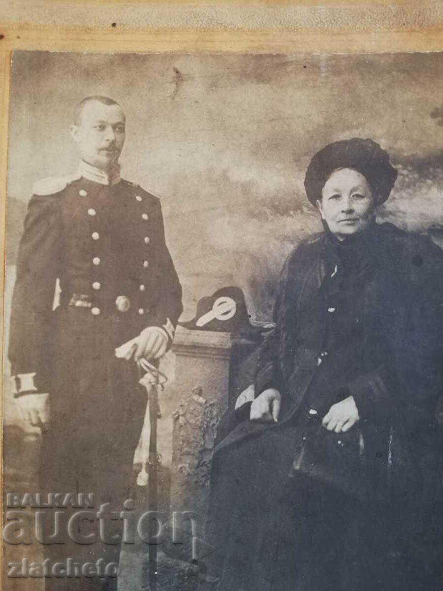 Auction  Old photo cardboard - Military and woman