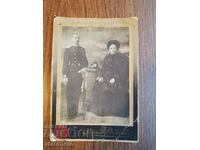 Стара снимка картон - Военен и жена