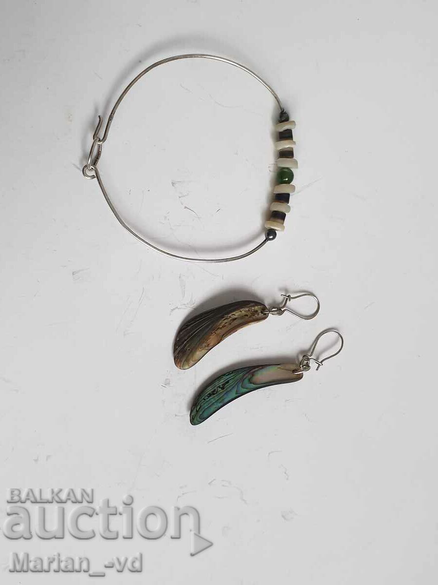 Silver mother of pearl earrings and bracelet set - 7 Silver mother of pearl earrings and bracelet set - 7