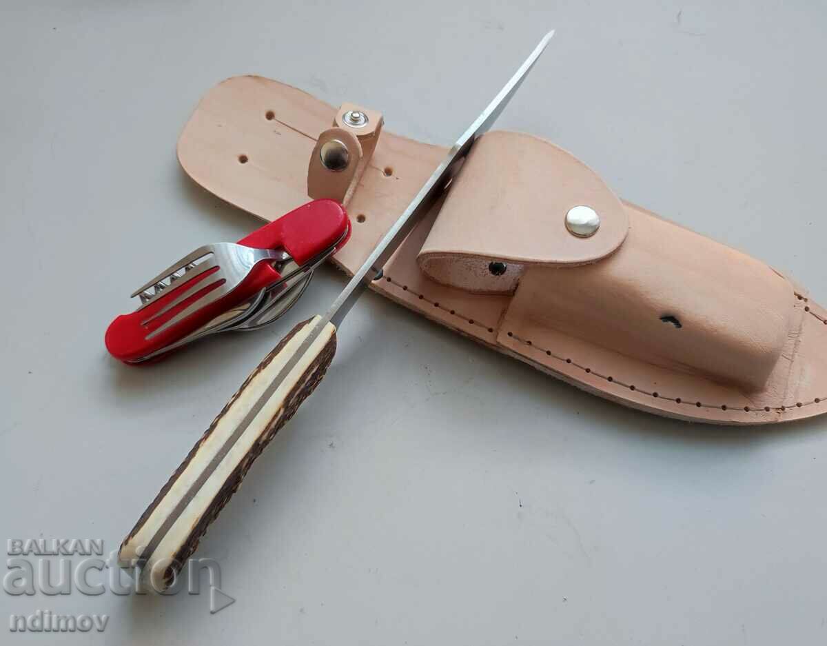 Old German Travel Set Knife Horn Fork Spoon - 5 Old German Travel Set Knife Horn Fork Spoon - 5