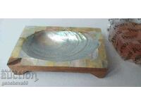 Rare mother-of-pearl shell, wooden stand/soap