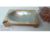 Rare mother-of-pearl shell, wooden stand/soap