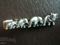 Agrafă de cravată argintie (ac, broșă) - Elefanți.