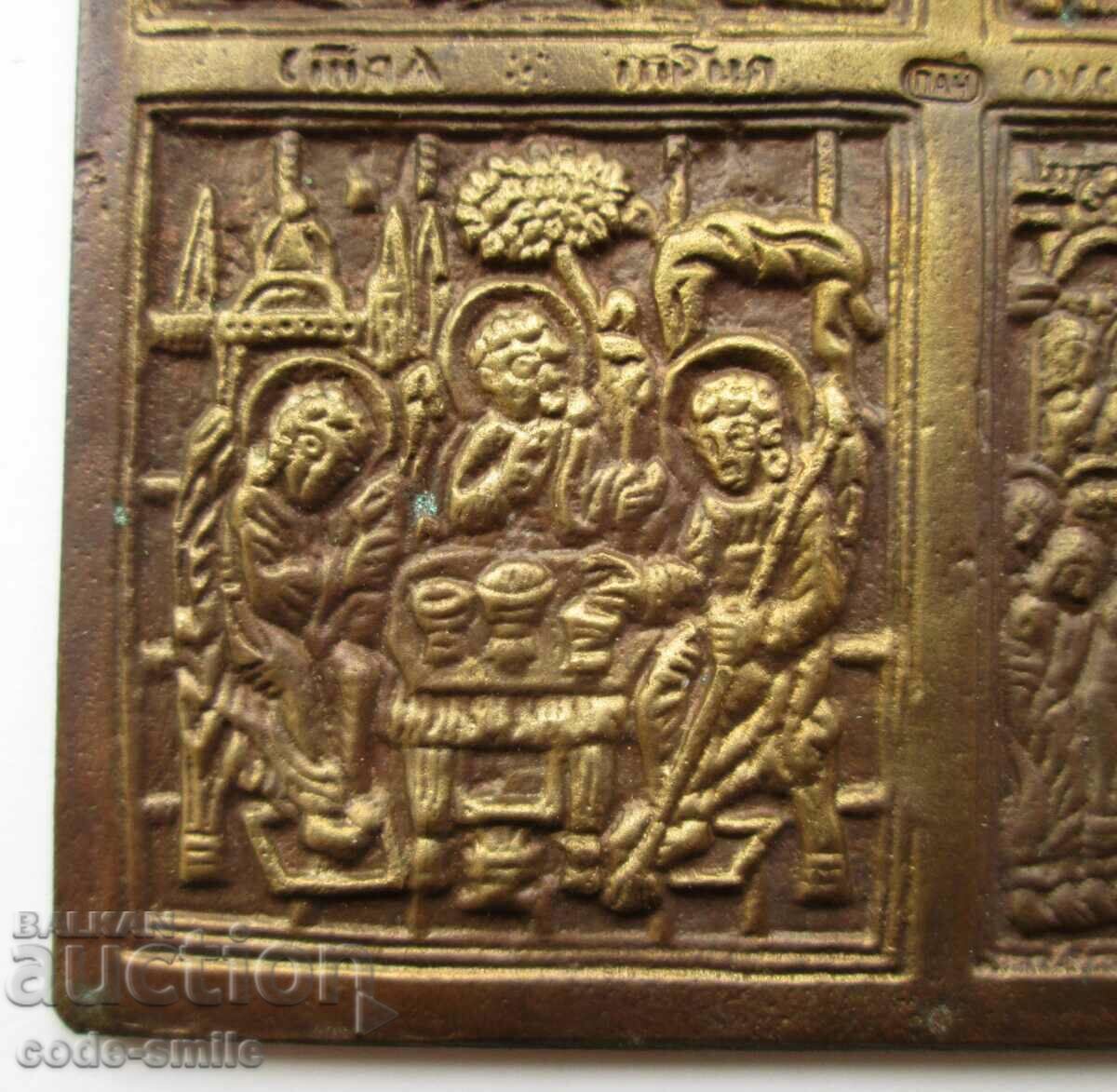 Icoana icoană din bronz a autorului vechi cu 4 scene religioase - 5 Icoana icoană din bronz a autorului vechi cu 4 scene religioase - 5
