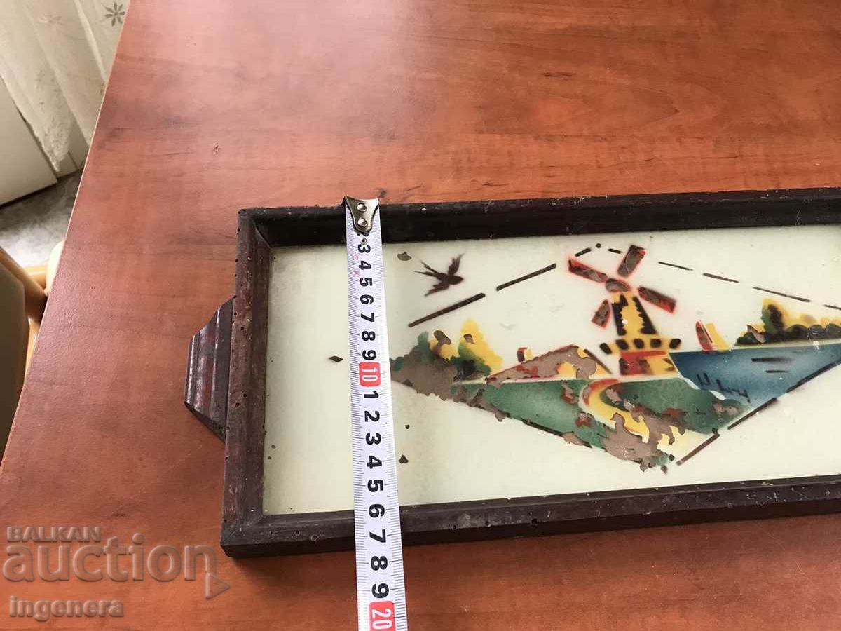 TRAY ANTIQUE GLASS PAINTED WOODEN FRAME with price 18.00 BGN | € 9.20