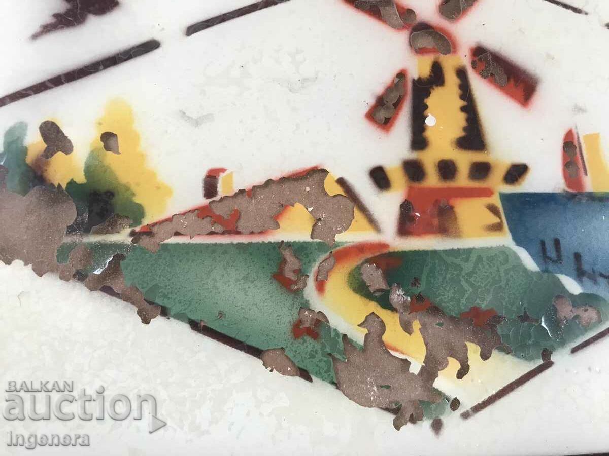 TRAY ANTIQUE GLASS PAINTED WOODEN FRAME - 5