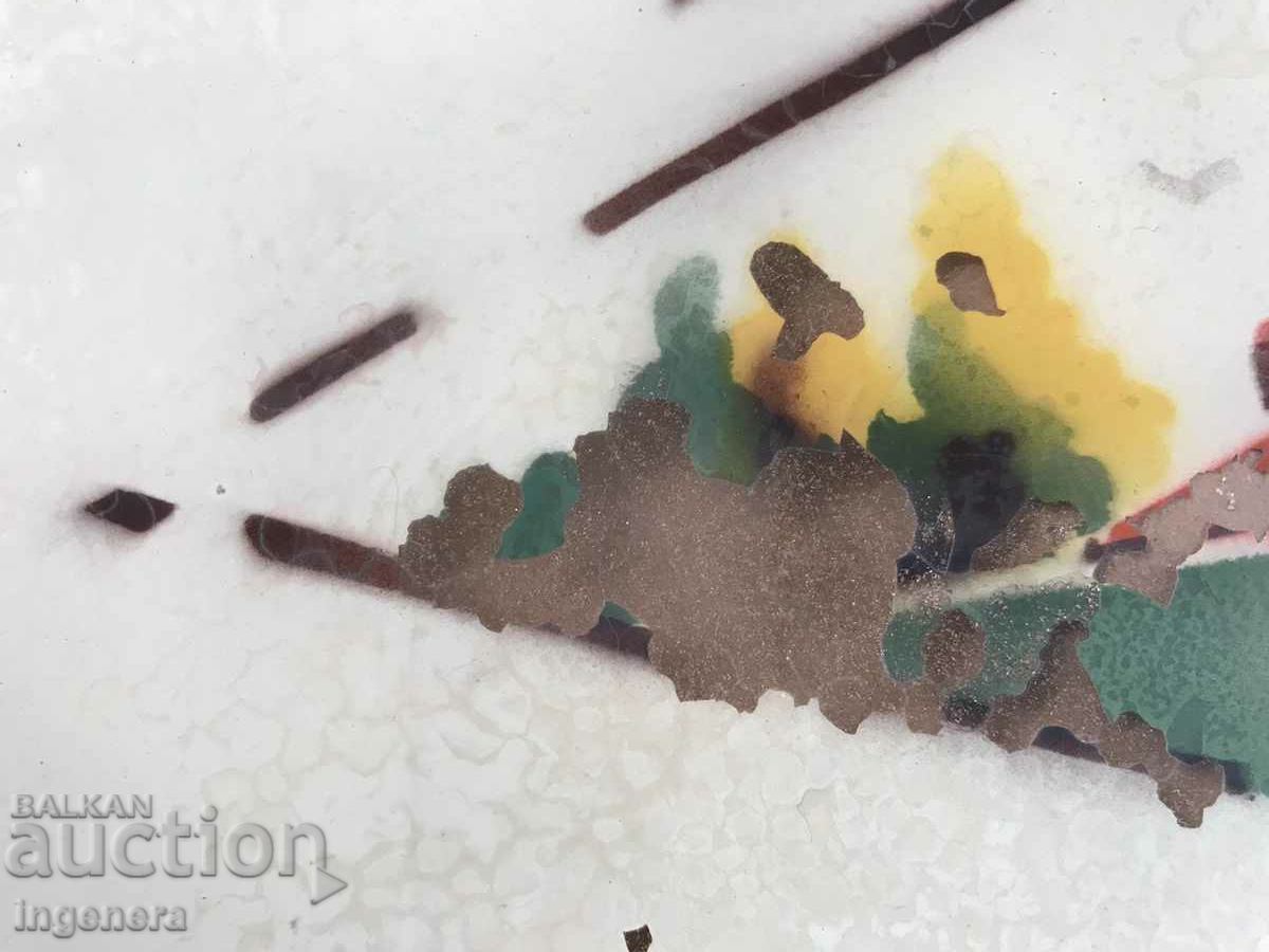 TRAY ANTIQUE GLASS PAINTED WOODEN FRAME - 6