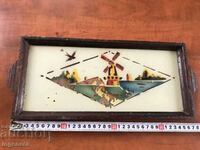 TRAY ANTIQUE GLASS PAINTED WOODEN FRAME