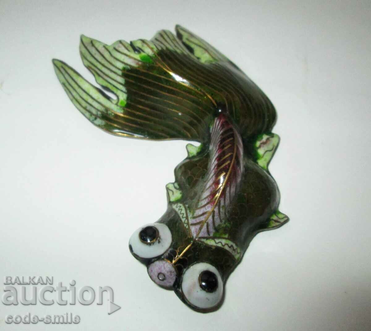 Livrarea Vechi peștișor de aur smalț celular bronz aurit Livrarea Vechi peștișor de aur smalț celular bronz aurit