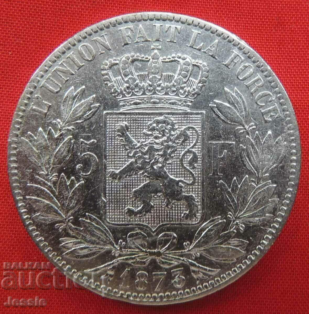 5 Francs 1873 Belgium Silver