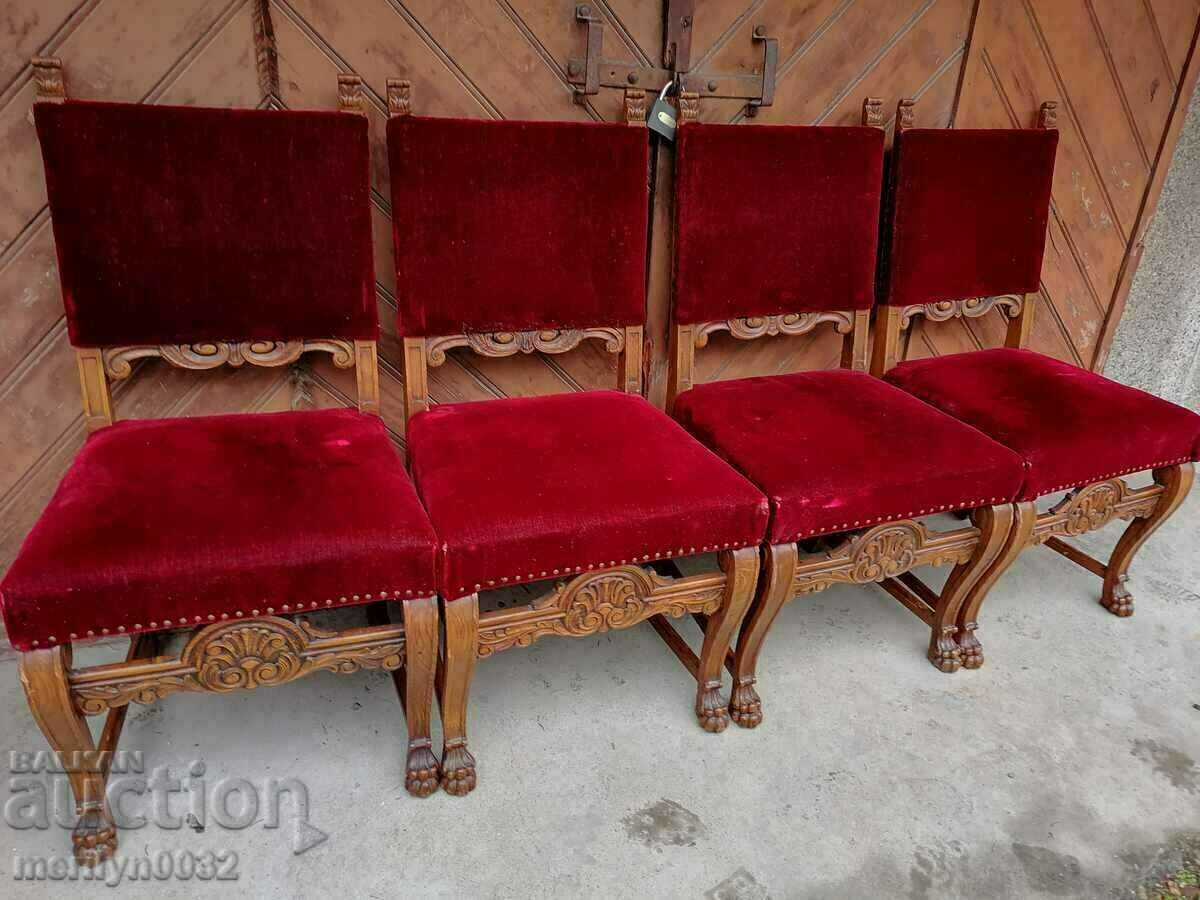 Delivery of 4 antique chairs with wood carving chairs Art Deco chair table Delivery of 4 antique chairs with wood carving chairs Art Deco chair table