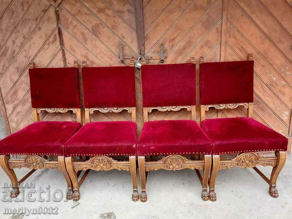 4 καρέκλες αντίκες με ξυλόγλυπτες καρέκλες Τραπέζι καρέκλας Art Deco