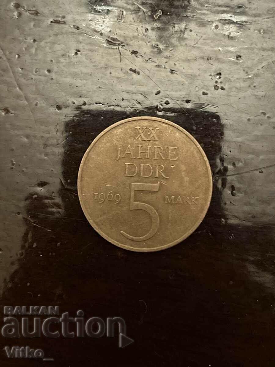 Moneda jubiliară de 5 mărci GDR 1969
