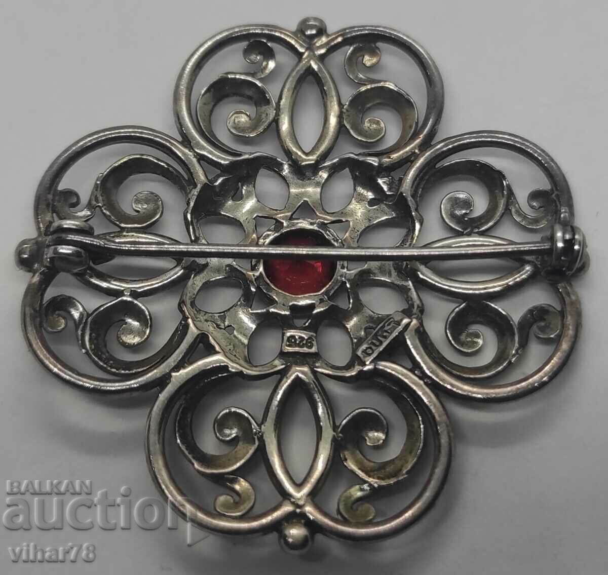 OLD BROOCH - SILVER WITH RUBY - 5