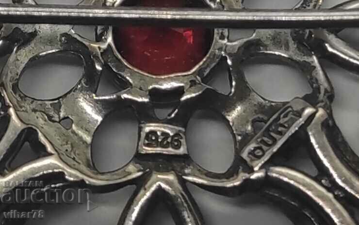 OLD BROOCH - SILVER WITH RUBY - 6
