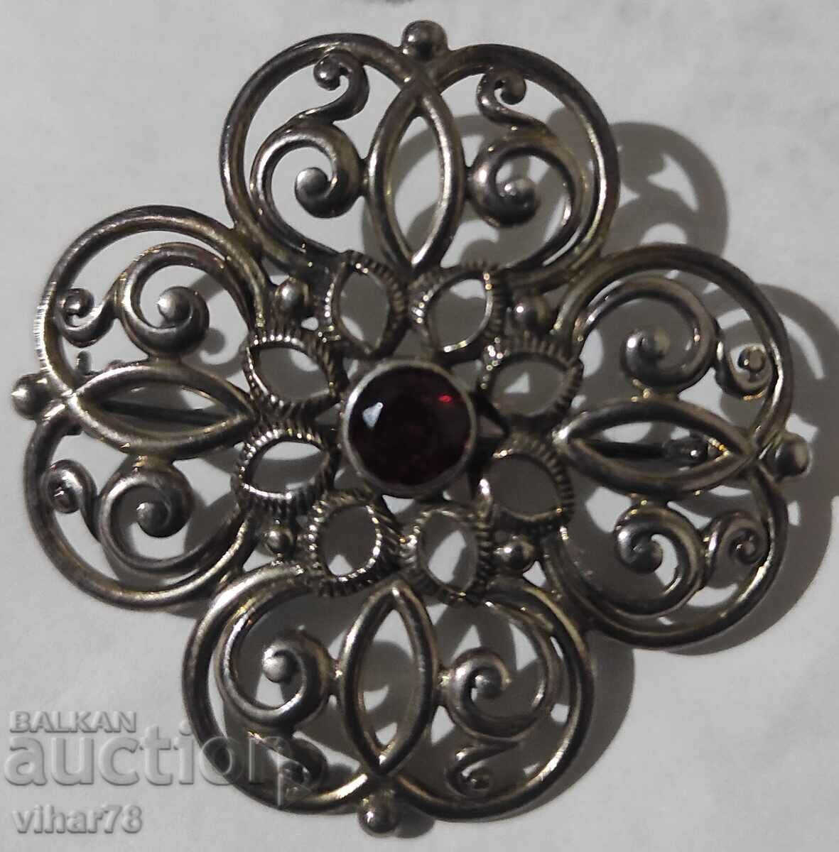 OLD BROOCH - SILVER WITH RUBY - 7