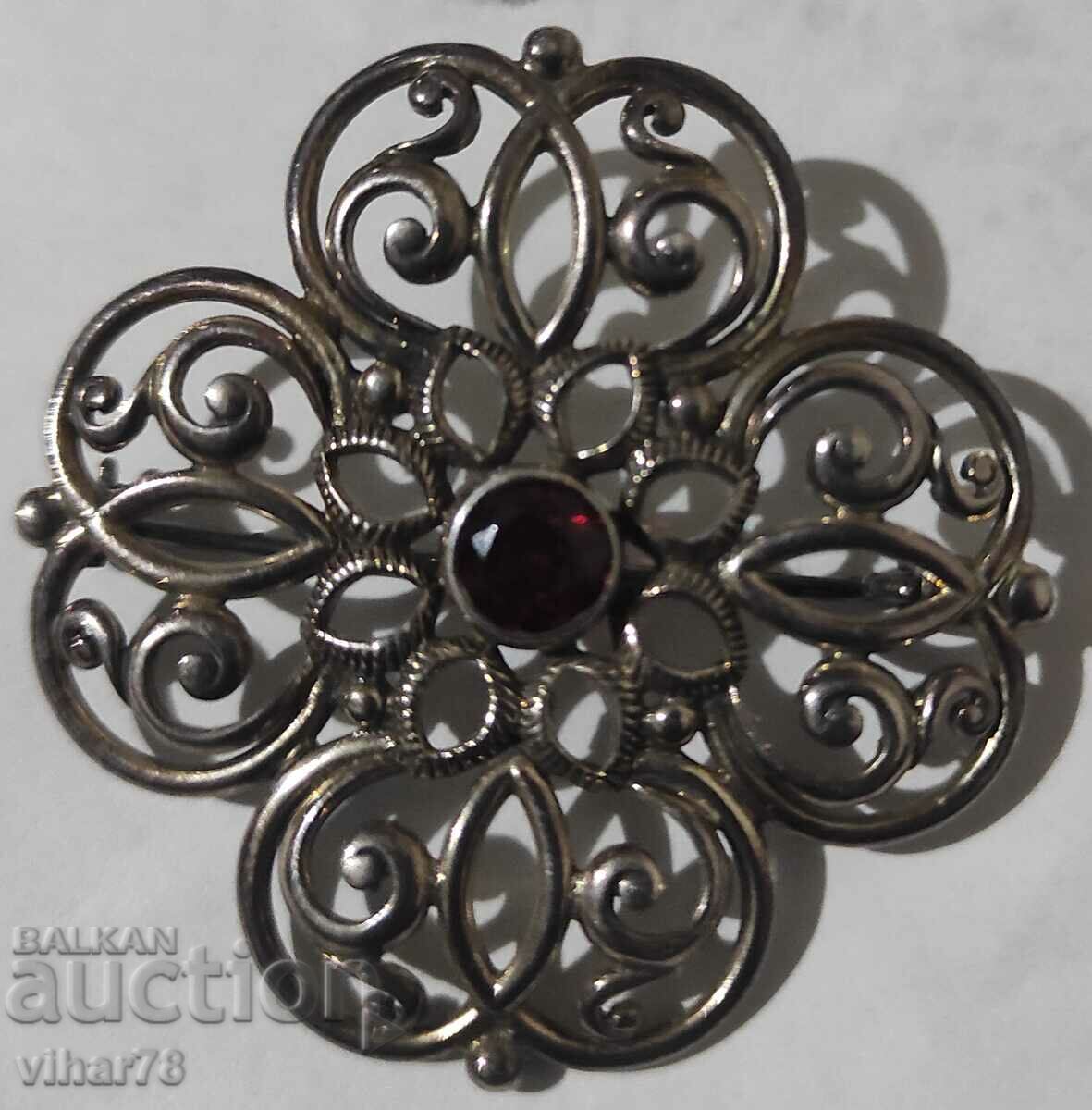 OLD BROOCH - SILVER WITH RUBY