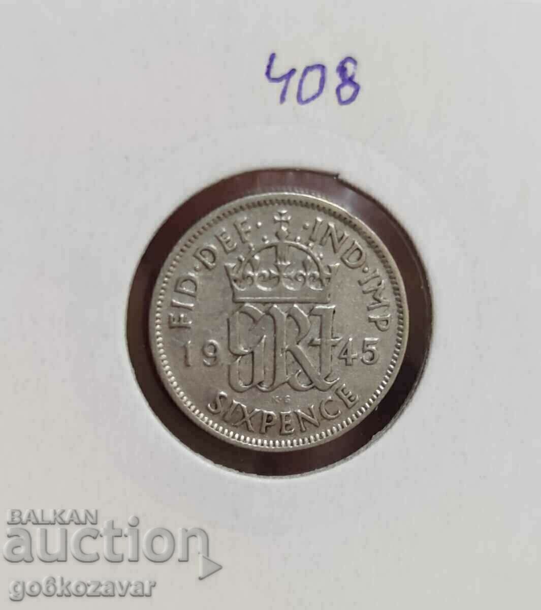 Marea Britanie 6 pence 1945 Argint!