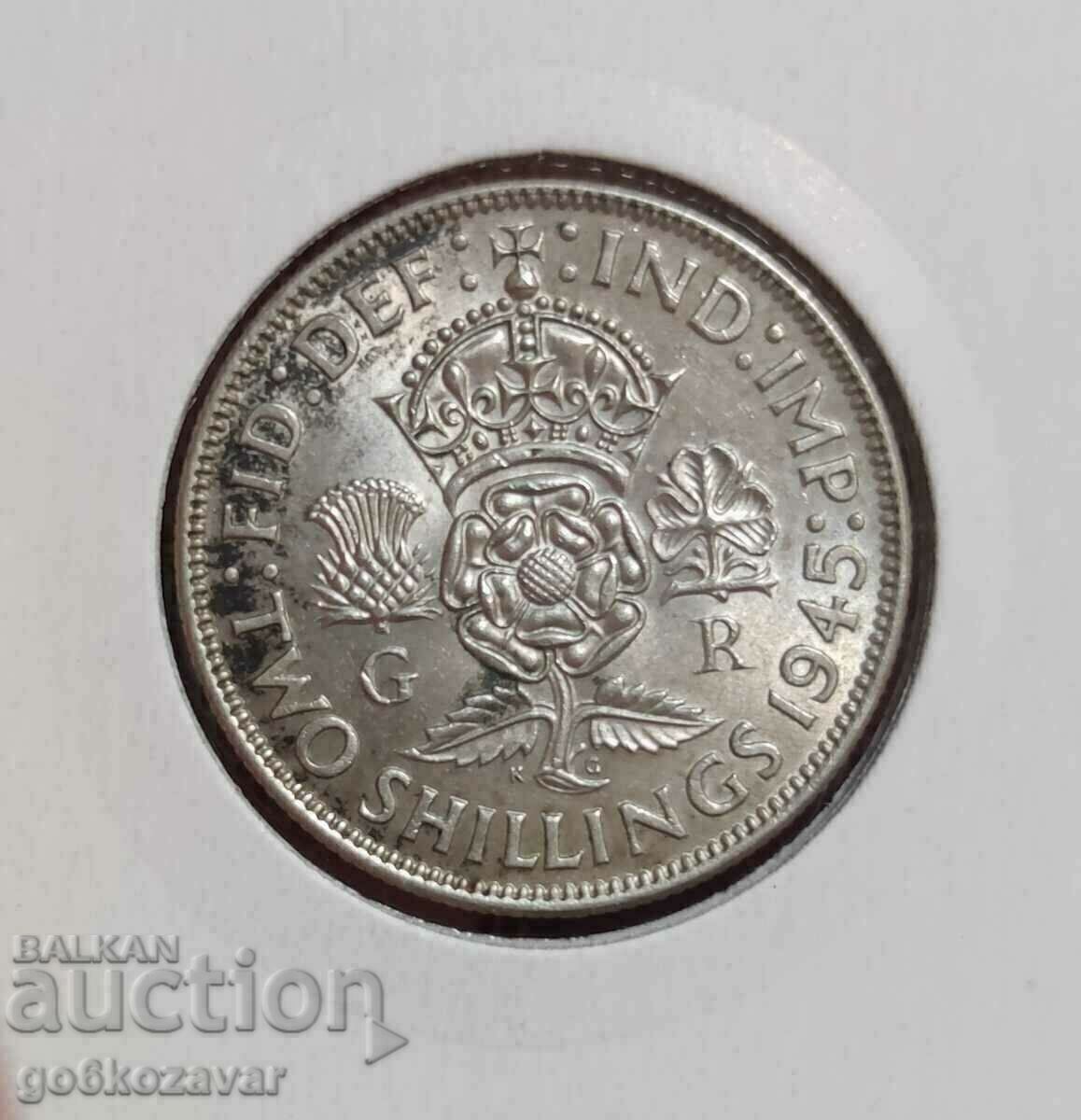 Great Britain 2 Shillings 1945 Silver ! UNC